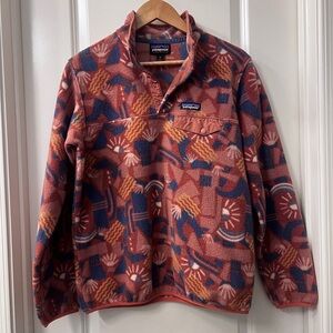 Patagonia Womens Printed Synchilla Snap-T, Canyon Block: Sisu Brown (M)